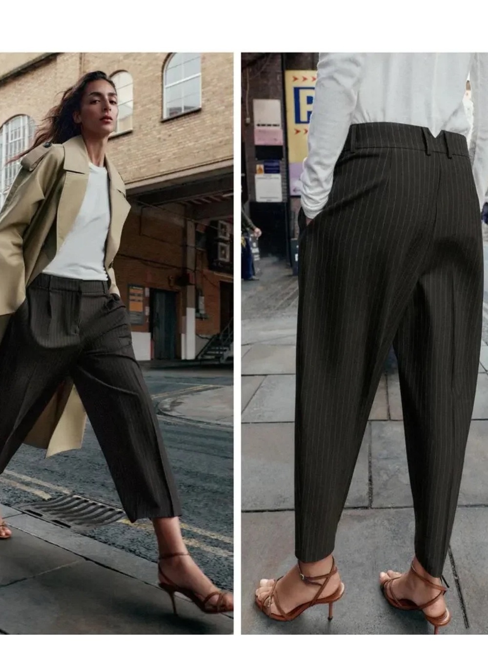 Zara Black Pinstripe Cropped Trousers